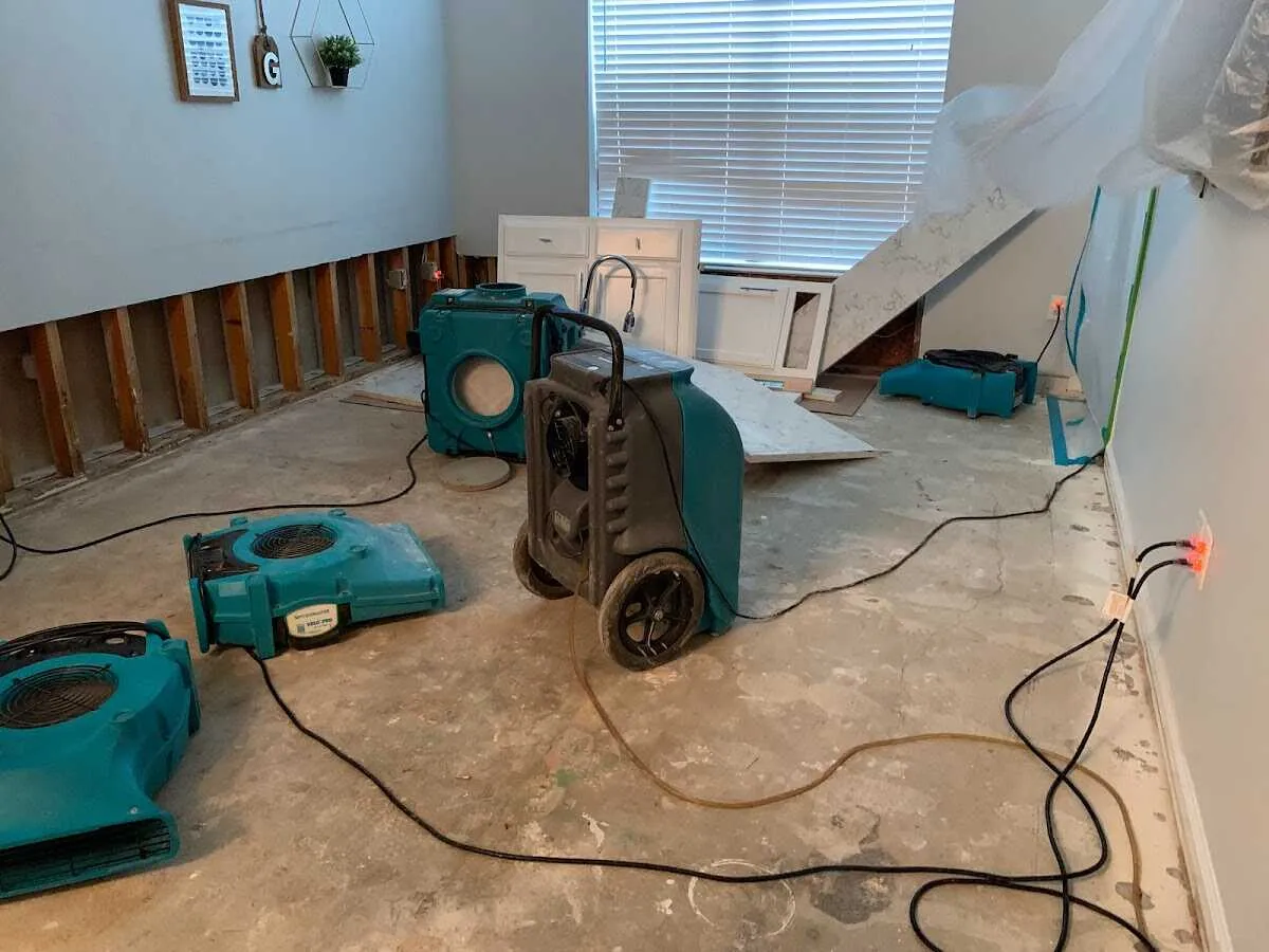 Dehumidifier in flood-cut room for Water Damage Restoration in Jerome